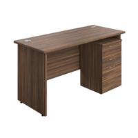 Panel Rectangular Desk + 3 Drawer High Mobile Pedestal Bundle 1400X600 Dark Walnut/Dark Walnut