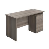 Panel Rectangular Desk + 3 Drawer High Mobile Pedestal Bundle 1400X600 Grey Oak/Grey Oak