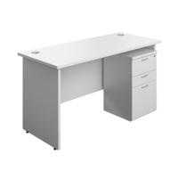 Panel Rectangular Desk + 3 Drawer High Mobile Pedestal Bundle 1400X600 White/White