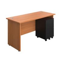 Panel Rectangular Desk + 3 Drawer Steel Pedestal Bundle 1400X600 Beech/Black