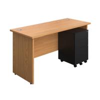 Panel Rectangular Desk + 3 Drawer Steel Pedestal Bundle 1400X600 Nova Oak/Black