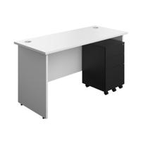 Panel Rectangular Desk + 3 Drawer Steel Pedestal Bundle 1400X600 White/Black