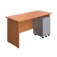 Panel Rectangular Desk + 3 Drawer Steel Pedestal Bundle 1400X600 Beech/Silver
