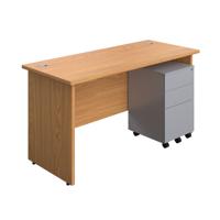 Panel Rectangular Desk + 3 Drawer Steel Pedestal Bundle 1400X600 Nova Oak/Silver