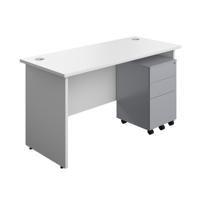 Panel Rectangular Desk + 3 Drawer Steel Pedestal Bundle 1400X600 White/Silver