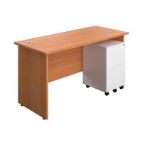 Panel Rectangular Desk + 3 Drawer Steel Pedestal Bundle 1400X600 Beech/White