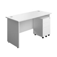 Panel Rectangular Desk + 3 Drawer Steel Pedestal Bundle 1400X600 White/White
