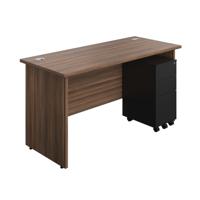 Panel Rectangular Desk + 3 Drawer Slimline Steel Pedestal Bundle 1400X600 Dark Walnut/Black