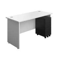 Panel Rectangular Desk + 3 Drawer Slimline Steel Pedestal Bundle 1400X600 White/Black