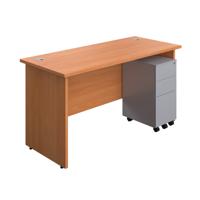 Panel Rectangular Desk + 3 Drawer Slimline Steel Pedestal Bundle 1400X600 Beech/Silver