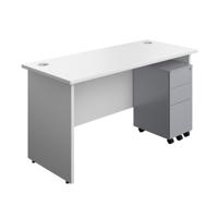 Panel Rectangular Desk + 3 Drawer Slimline Steel Pedestal Bundle 1400X600 White/Silver