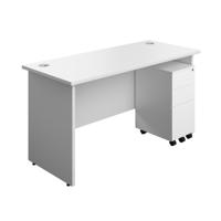Panel Rectangular Desk + 3 Drawer Slimline Steel Pedestal Bundle 1400X600 White/White