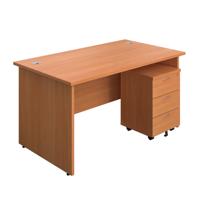 Panel Rectangular Desk + 3 Drawer Mobile Pedestal Bundle (FSC) 1400X800 Beech/Beech