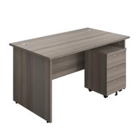Panel Rectangular Desk + 3 Drawer Mobile Pedestal Bundle (FSC) 1400X800 Grey Oak/Grey Oak