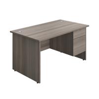 Panel Rectangular Desk + 2 Drawer Fixed Pedestal Bundle 1400X800 Grey Oak/Grey Oak