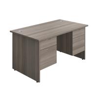 Panel Rectangular Desk + 2 X 2 Drawer Fixed Pedestal Bundle 1400X800 Grey Oak/Grey Oak