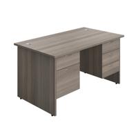 Panel Rectangular Desk + 2 & 3 Drawer Fixed Pedestal Bundle (FSC) 1400X800 Grey Oak/Grey Oak