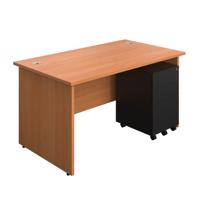 Panel Rectangular Desk + 3 Drawer Steel Pedestal Bundle (FSC) 1400X800 Beech/Black