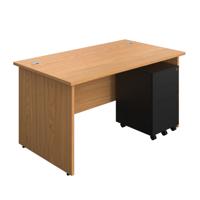 Panel Rectangular Desk + 3 Drawer Steel Pedestal Bundle (FSC) 1400X800 Nova Oak/Black