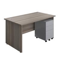 Panel Rectangular Desk + 3 Drawer Steel Pedestal Bundle (FSC) 1400X800 Grey Oak/Silver