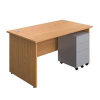 Panel Rectangular Desk + 3 Drawer Steel Pedestal Bundle (FSC) 1400X800 Nova Oak/Silver