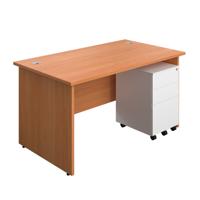 Panel Rectangular Desk + 3 Drawer Steel Pedestal Bundle (FSC) 1400X800 Beech/White