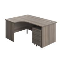 Panel Left Hand Radial Desk + 3 Drawer Mobile Pedestal Bundle (FSC) 1600X1200 Grey Oak/Grey Oak