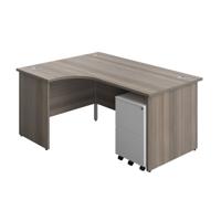 Panel Left Hand Radial Desk + 3 Drawer Steel Mobile Pedestal Bundle (FSC) 1600X1200 Grey Oak/White