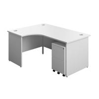 Panel Left Hand Radial Desk + 3 Drawer Steel Mobile Pedestal Bundle (FSC) 1600X1200 White/White