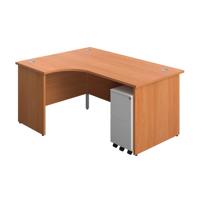 Panel Left Hand Radial Desk + 3 Drawer Slimline Steel Mobile Pedestal Bundle (FSC) 1600X1200 Beech/White