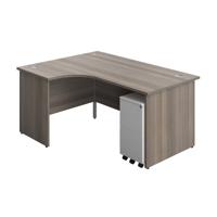 Panel Left Hand Radial Desk + 3 Drawer Slimline Steel Mobile Pedestal Bundle (FSC) 1600X1200 Grey Oak/White