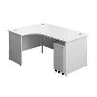 Panel Left Hand Radial Desk + 3 Drawer Slimline Steel Mobile Pedestal Bundle (FSC) 1600X1200 White/White