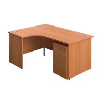 Panel Left Hand Radial Desk + 3 Drawer Under Desk Pedestal Bundle (FSC) 1600X1200 Beech/Beech