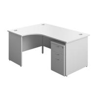 Panel Left Hand Radial Desk + 3 Drawer Under Desk Pedestal Bundle (FSC) 1600X1200 White/White
