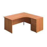 Panel Right Hand Radial Desk + 3 Drawer Desk High Pedestal Bundle (FSC) 600 Deep Pedestal 1600X1200 Beech/Beech