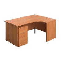 Panel Right Hand Radial Desk + 3 Drawer High Mobile Pedestal Bundle (FSC) 1600X1200 Beech/Beech