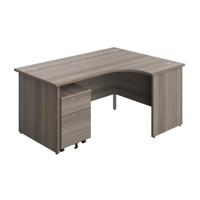 Panel Right Hand Radial Desk + 2 Drawer Mobile Pedestal Bundle (FSC) 1600X1200 Grey Oak/Grey Oak