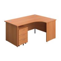 Panel Right Hand Radial Desk + 3 Drawer Mobile Pedestal Bundle (FSC) 1600X1200 Beech/Beech
