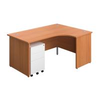 Panel Right Hand Radial Desk + 3 Drawer Steel Mobile Pedestal Bundle (FSC) 1600X1200 Beech/White