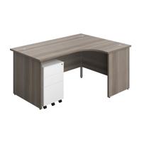 Panel Right Hand Radial Desk + 3 Drawer Steel Mobile Pedestal Bundle (FSC) 1600X1200 Grey Oak/White