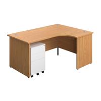 Panel Right Hand Radial Desk + 3 Drawer Steel Mobile Pedestal Bundle (FSC) 1600X1200 Nova Oak/White