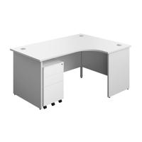 Panel Right Hand Radial Desk + 3 Drawer Steel Mobile Pedestal Bundle (FSC) 1600X1200 White/White