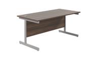 Single Upright Rectangular Desk: 800mm Deep (FSC) 1600 X 800 Dark Walnut/Silver
