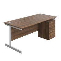 Single Upright Rectangular Desk + High Mobile Pedestal 3 Drawer (FSC) 1800 X 800 Dark Walnut/White
