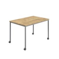 Titan Mobile Rectangular Table  1400 X 600 Silver/Natural Nebraska Oak