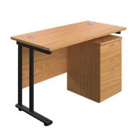 Twin Upright Rectangular Desk + High Mobile Pedestal 3 Drawer  1200X600 Nova Oak/Black