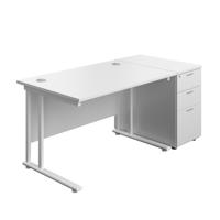 Twin Upright Rectangular Desk + Desk High 3 Drawer Pedestal  1200X800 White/White