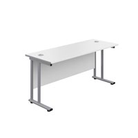 1200X800 Twin Upright Rectangular Desk White-Silver + Mobile 2 Drawer Ped