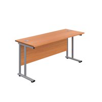 1400X600 Twin Upright Rectangular Desk Beech-Silver