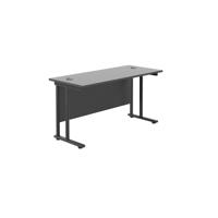 Twin Upright Rectangular Desk: 600mm Deep  1400X600 Black/Black